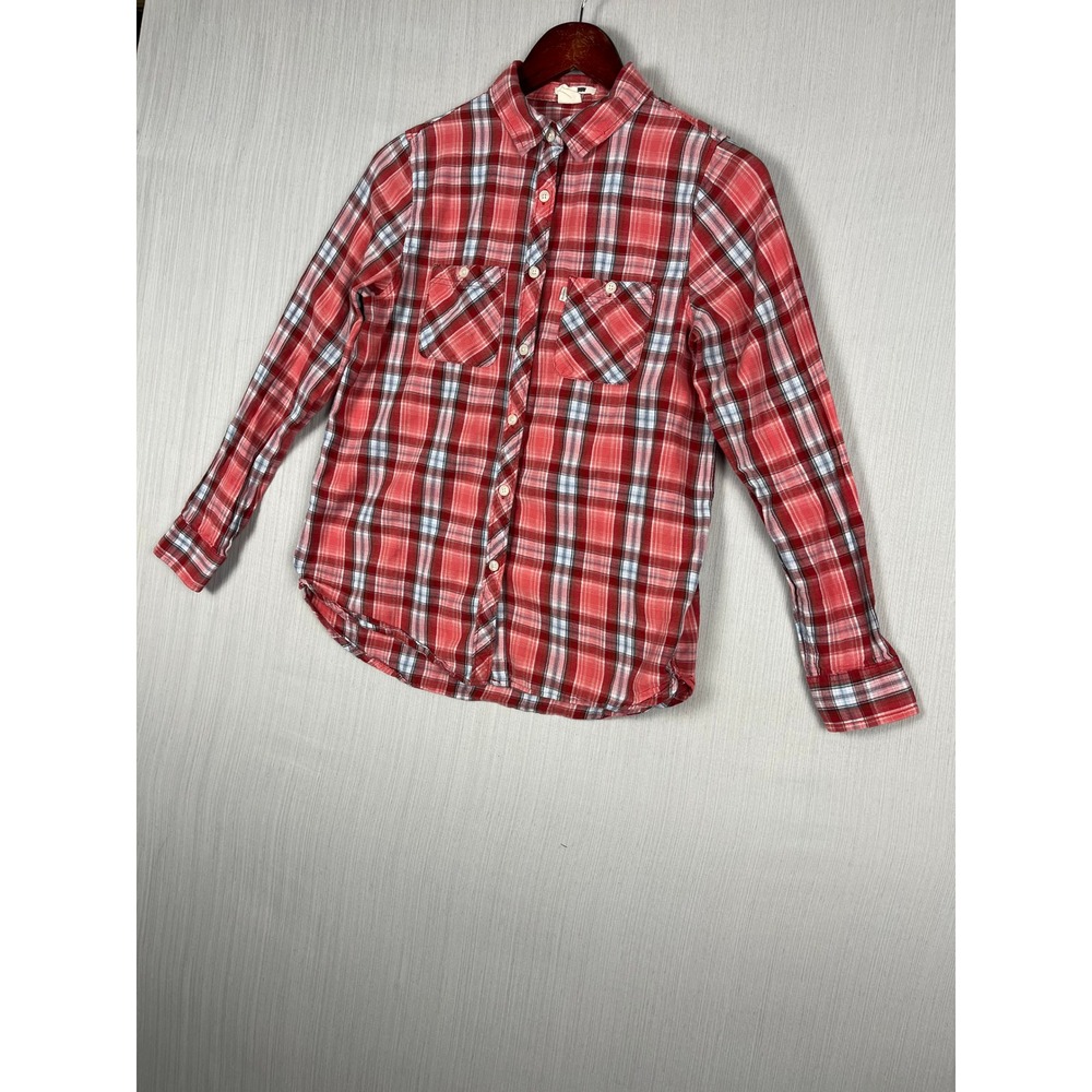 Levi's Button Down‎ Women Small Red Plaid Long Sleeve Cotton Flannel Western Top